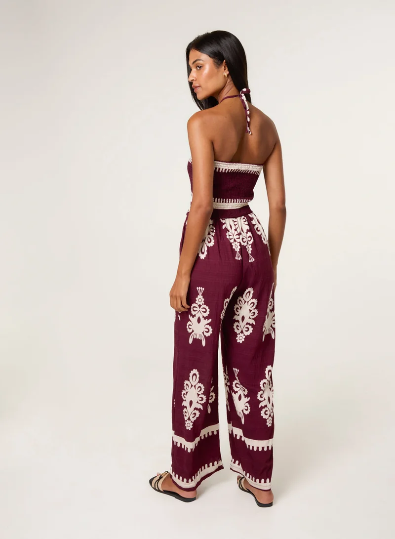 Blue Vanilla Halter Neck Shirred Waist Jumpsuit